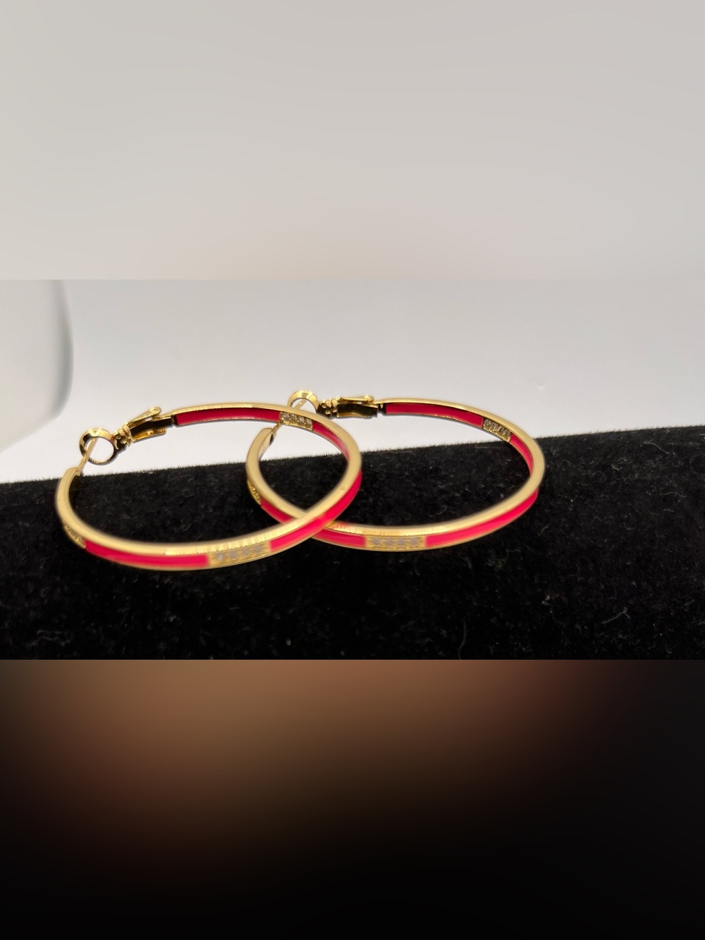 Classic Gold-Tone Hoop Earrings with Hot Pink Enamel & Crystal Accents